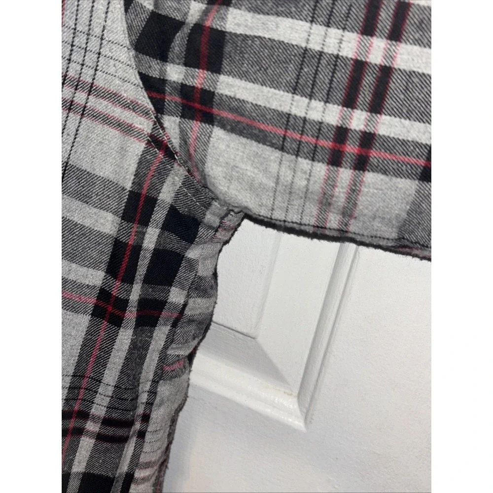 David Taylor Mens Large Grey Black Red Plaid Sherpa Lined Flannel Shacket Jacket